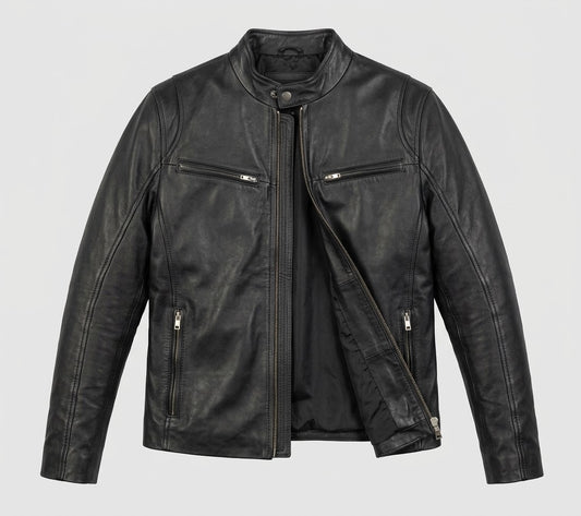 Men’s Classic Leather Moto Jacket – Sleek Black Biker Style