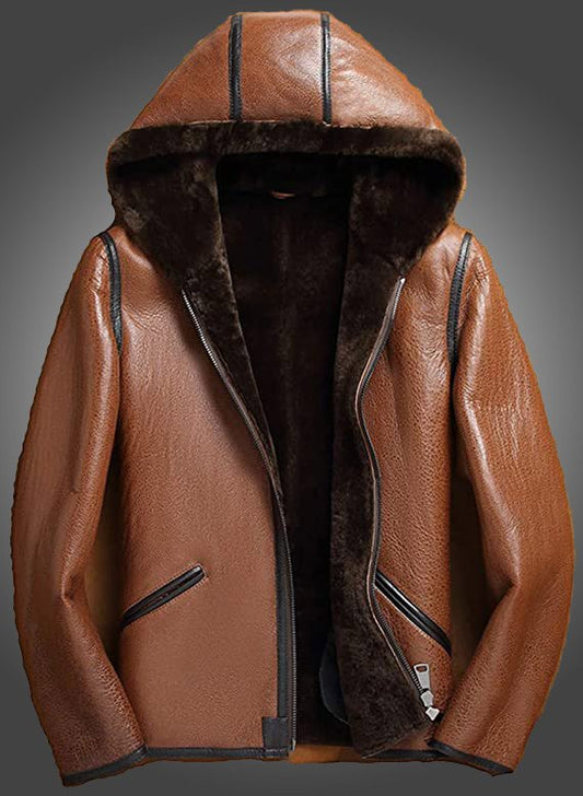 Outlaw Hooded Leather Shearling Jacket