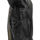WW Harley Davidson Mens Black Leather Cafe Racer Jacket Vintage Motorcycle Jacket with Gold Stripes and Quilted Accents