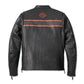 WW Mens Black Leather Harley Davidson Motorcycle Jacket with Orange and Grey Racing Stripe Vintage Biker Jacket