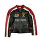 WW Ferrari F1 Racing Leather Jacket Black Red White Motorsport Jacket with Logos
