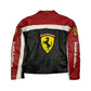 WW Ferrari F1 Racing Leather Jacket Black Red White Motorsport Jacket with Logos