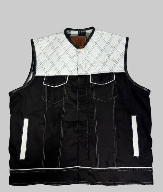 Leather Vest Men's Hunt Club White Black Paisley Leather Build Denim Style Rider Motorcycle Leather Vest Men Vest