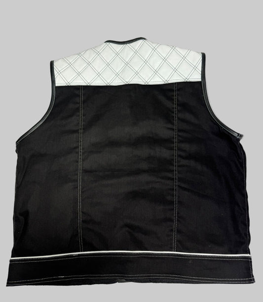 Leather Vest Men's Hunt Club White Black Paisley Leather Build Denim Style Rider Motorcycle Leather Vest Men Vest