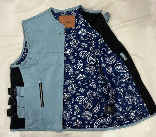 Club Style SWAT Leather Vest - Powder Blue w/ Adjustable Side Straps