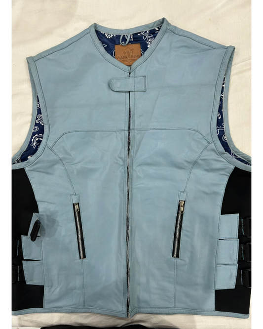 Club Style SWAT Leather Vest - Powder Blue w/ Adjustable Side Straps