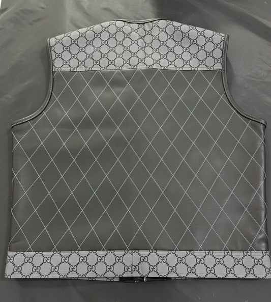 Gucci Canvas with Black Diamond Stitching Leather Vest