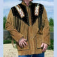 Men Native American Western Cowboy Leather Jacket Suede Coat Fringe Eagle Beads Gift for men Black and Brown Red Indian Country Side Jacket