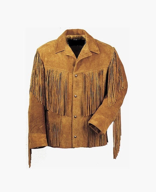 Leather jacket Men's Traditional Native Brown Classic Suede Leather Western Jacket Braided Fringes Country Side Red Indian Western Wear