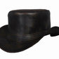 Distress brown wax leather steampunk biker top hat motorcycle wear. Black Hat Biker Hat, Cowboy Hat