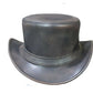 Distress brown wax leather steampunk biker top hat motorcycle wear. Black Hat Biker Hat, Cowboy Hat