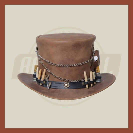 Steampunk Time Port Leather Brown And Black Classic Vinatge Style Top Hat