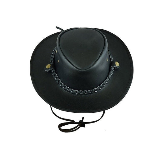 Cowboy Hat Outback Hat Unisex Western-Style Hat For Men Breaded Band Black Leather Hat For Women Gift For Him Gift For Her